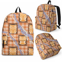 Aloha Hawaii Tiki Palaka Motifs Backpack Honohono Lei Orange Elegant Vibes