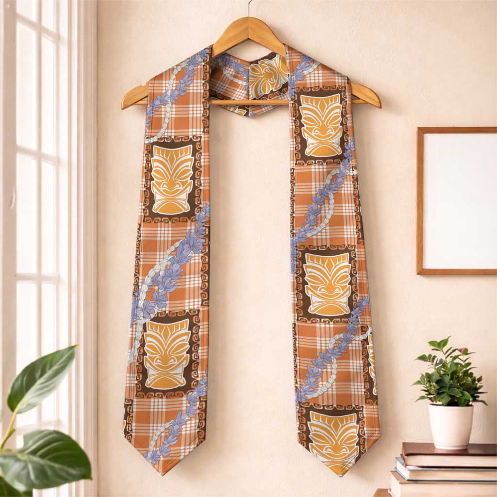 Aloha Hawaii Tiki Palaka Motifs Graduation Stole Honohono Lei Orange Elegant Vibes