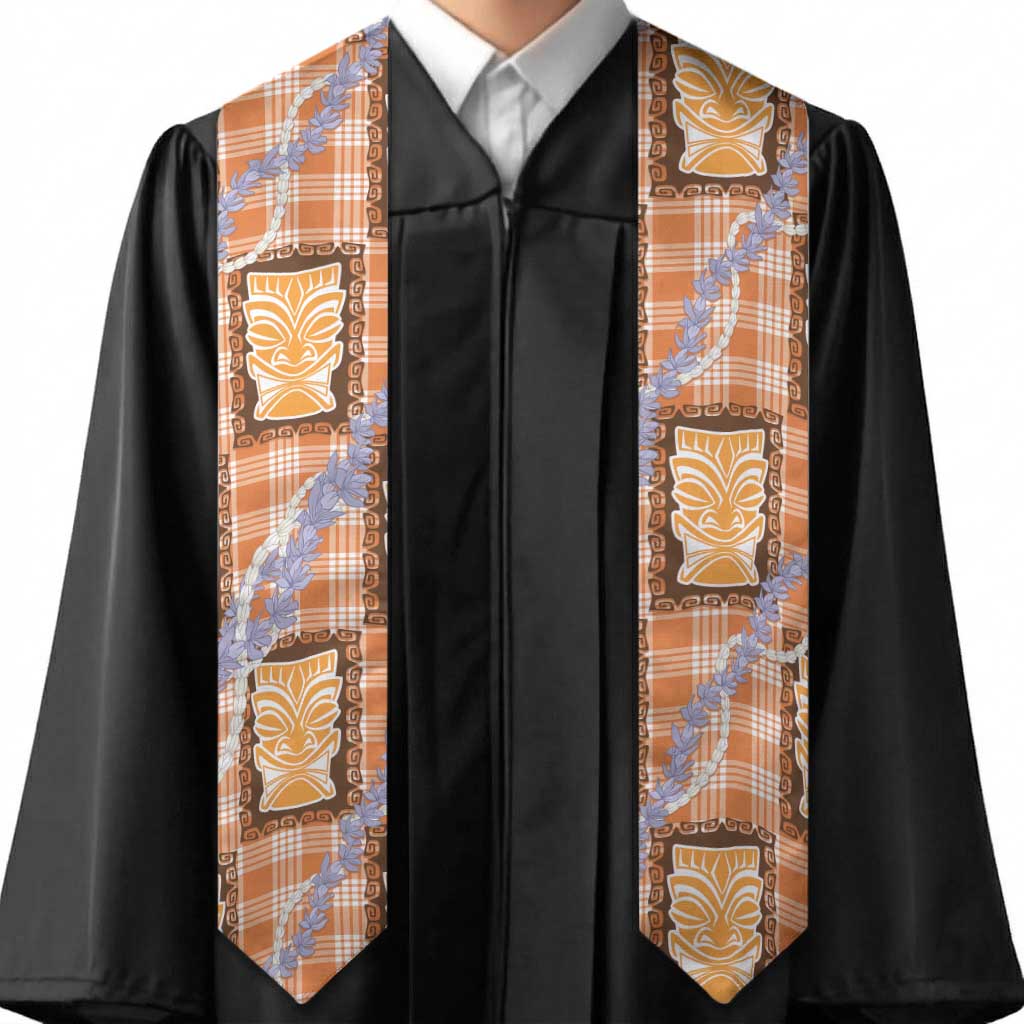 Aloha Hawaii Tiki Palaka Motifs Graduation Stole Honohono Lei Orange Elegant Vibes