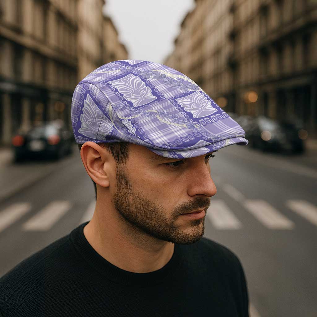Aloha Hawaii Tiki Palaka Motifs Jeff Hat Honohono Lei Purple Elegant Vibes