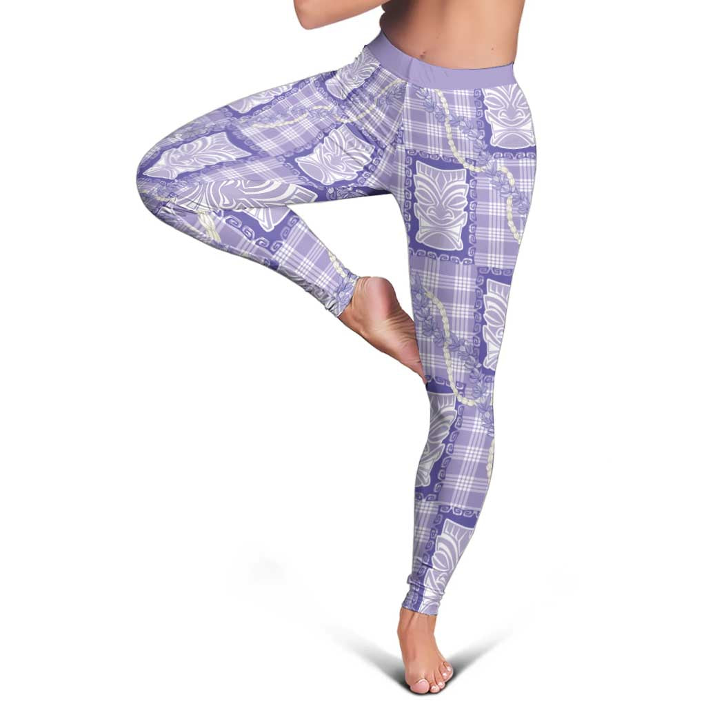 Aloha Hawaii Tiki Palaka Motifs Leggings Honohono Lei Purple Elegant Vibes