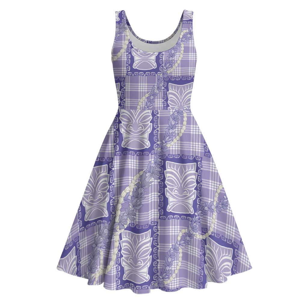 Aloha Hawaii Tiki Palaka Motifs Midi Dress Honohono Lei Purple Elegant Vibes
