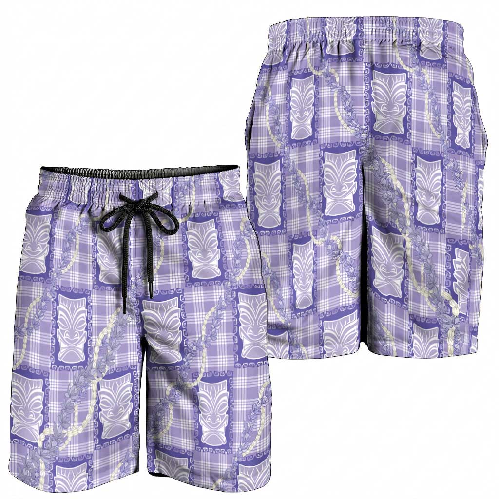 Aloha Hawaii Tiki Palaka Motifs Shorts for Men Honohono Lei Purple Elegant Vibes