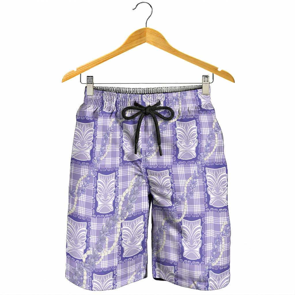 Aloha Hawaii Tiki Palaka Motifs Shorts for Men Honohono Lei Purple Elegant Vibes