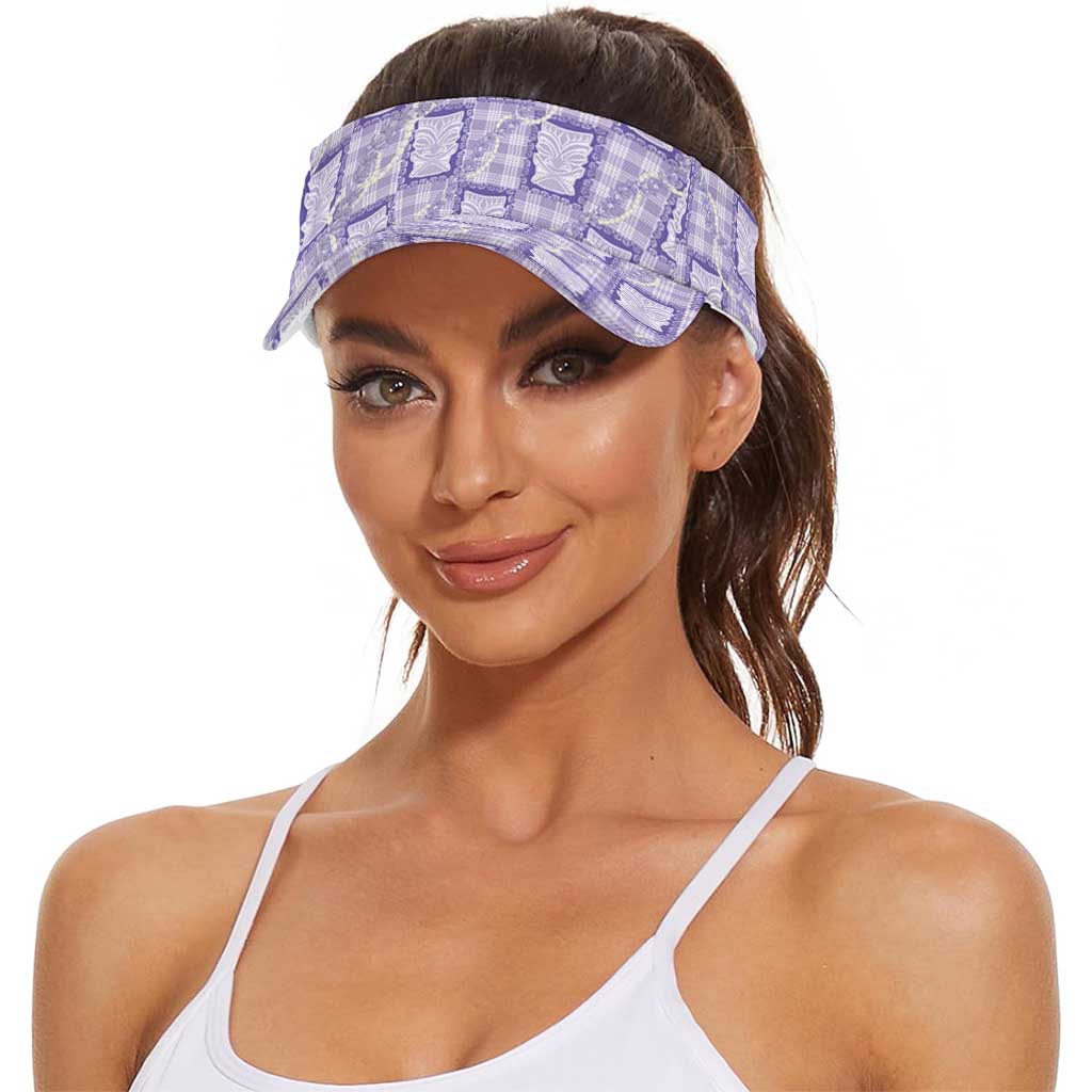 Aloha Hawaii Tiki Palaka Motifs Sun Visor Cap Honohono Lei Purple Elegant Vibes