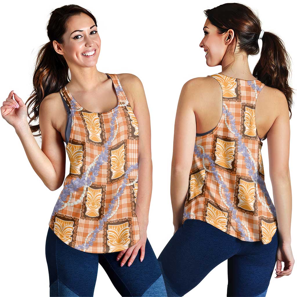 Aloha Hawaii Tiki Palaka Motifs Women Racerback Tank Honohono Lei Orange Elegant Vibes LT14 - Polynesian Pride