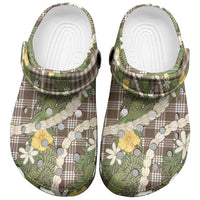 Aloha Puakenikeni Anthurium Pikake Lei Clogs Shoes Chocolate Hawaiian Palaka Pattern