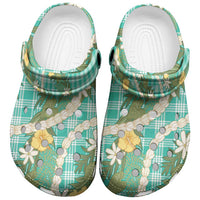Aloha Puakenikeni Anthurium Pikake Lei Clogs Shoes Marine Hawaiian Palaka Pattern