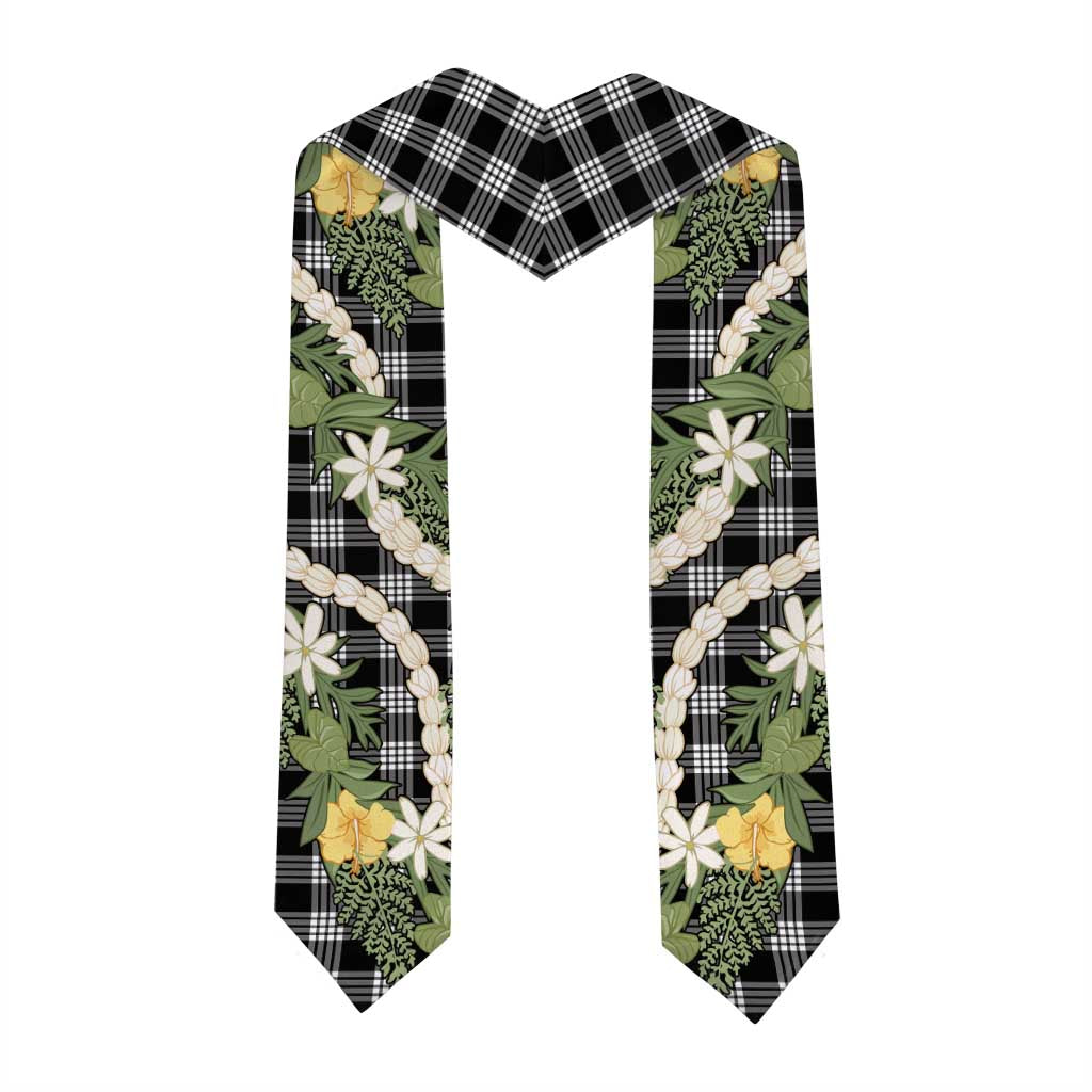 Aloha Puakenikeni Anthurium Pikake Lei Graduation Stole Black Hawaiian Palaka Pattern