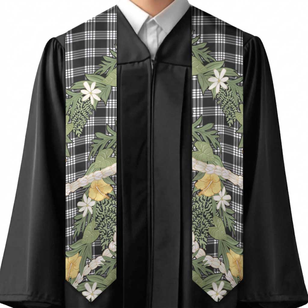 Aloha Puakenikeni Anthurium Pikake Lei Graduation Stole Black Hawaiian Palaka Pattern