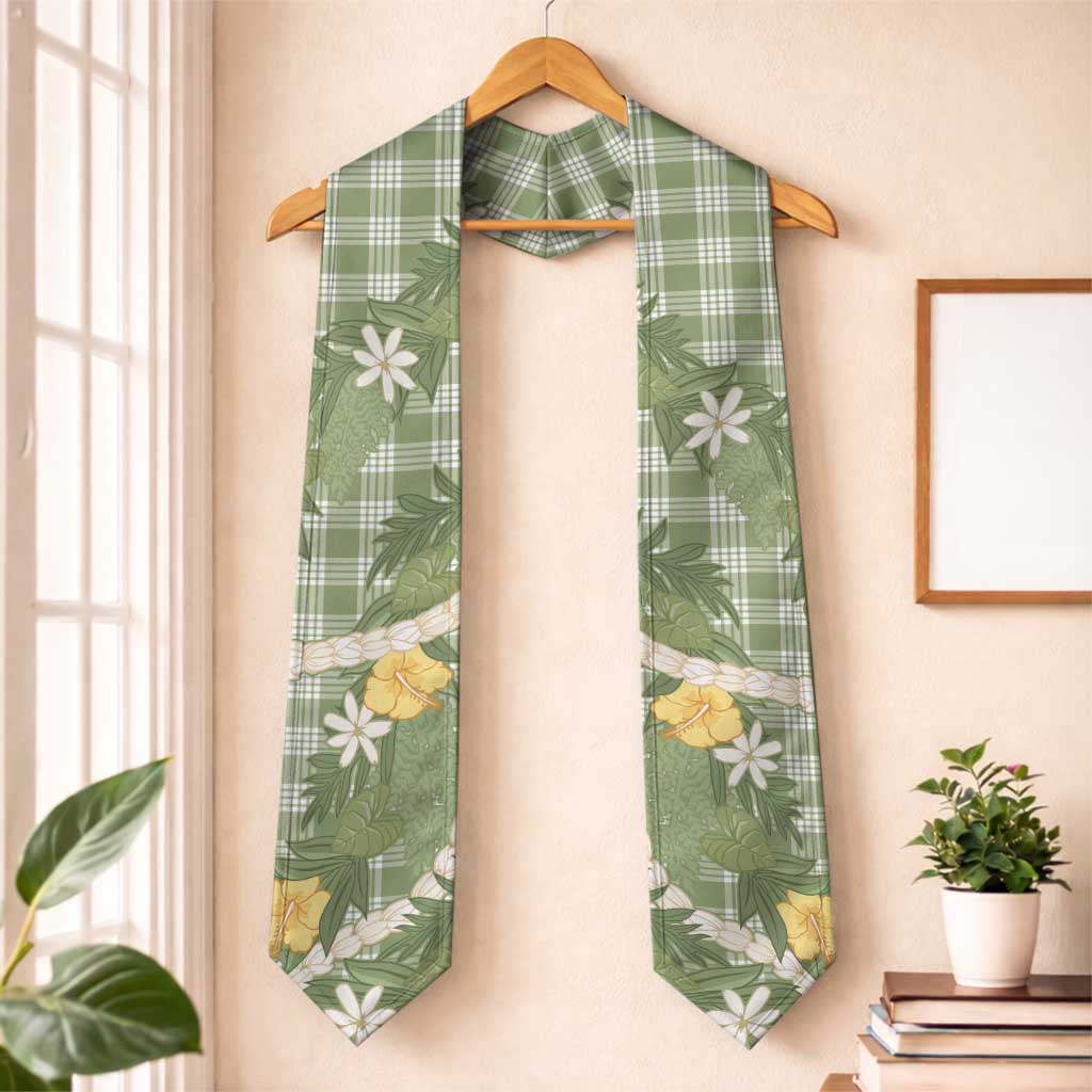Aloha Puakenikeni Anthurium Pikake Lei Graduation Stole Green Hawaiian Palaka Pattern