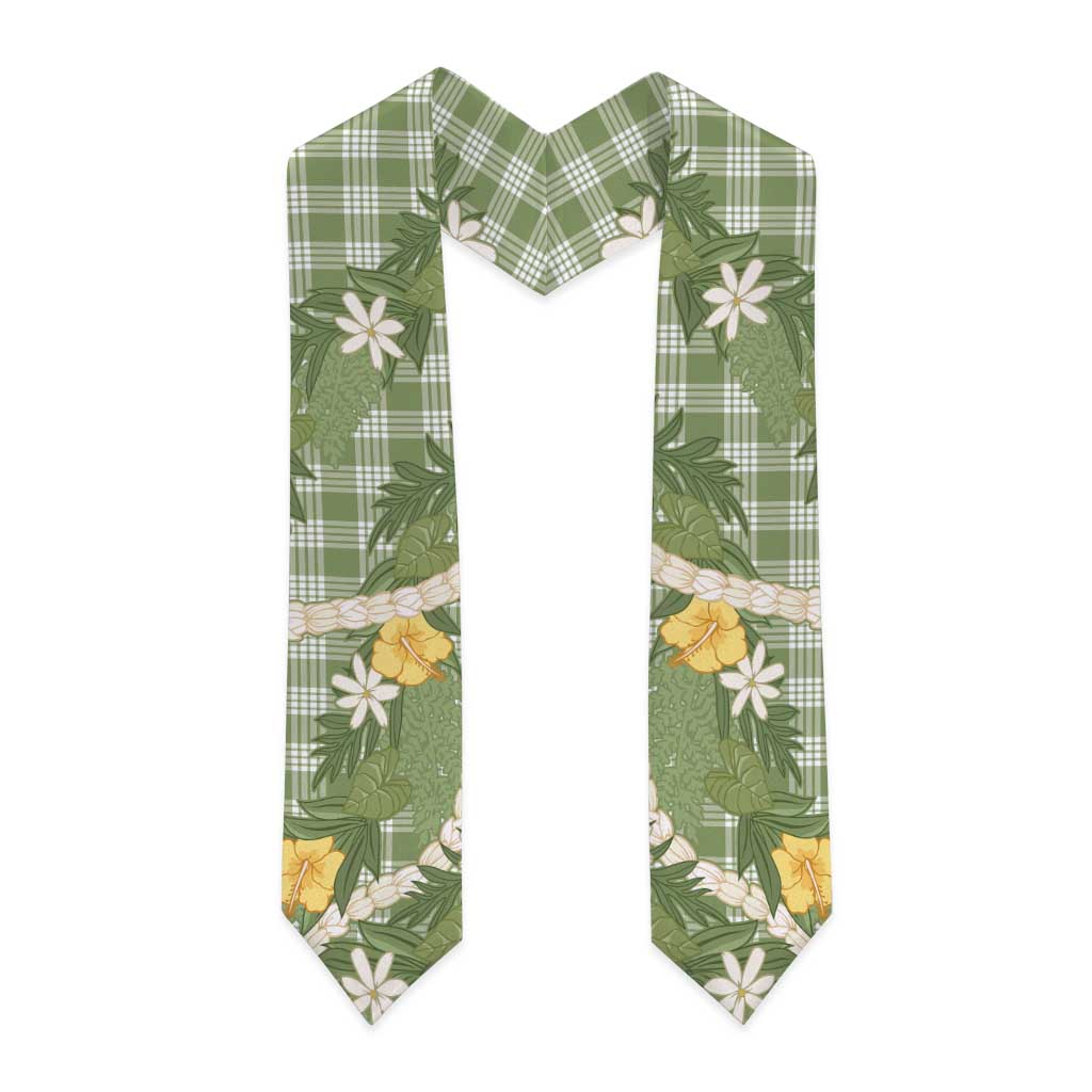 Aloha Puakenikeni Anthurium Pikake Lei Graduation Stole Green Hawaiian Palaka Pattern