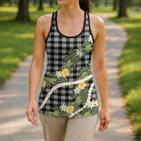 Aloha Puakenikeni Anthurium Pikake Lei Hollow Tank Top Black Hawaiian Palaka Pattern