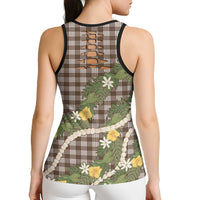 Aloha Puakenikeni Anthurium Pikake Lei Hollow Tank Top Chocolate Hawaiian Palaka Pattern