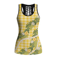 Aloha Puakenikeni Anthurium Pikake Lei Hollow Tank Top Gold Hawaiian Palaka Pattern
