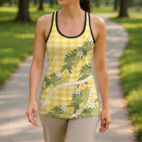 Aloha Puakenikeni Anthurium Pikake Lei Hollow Tank Top Gold Hawaiian Palaka Pattern