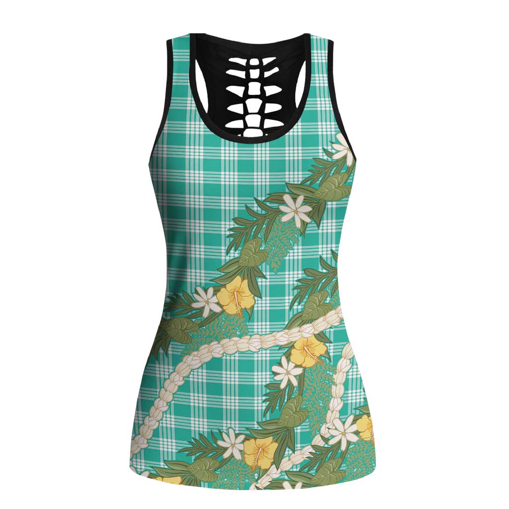 Aloha Puakenikeni Anthurium Pikake Lei Hollow Tank Top Marine Hawaiian Palaka Pattern LT9 Female Marine - Polynesian Pride