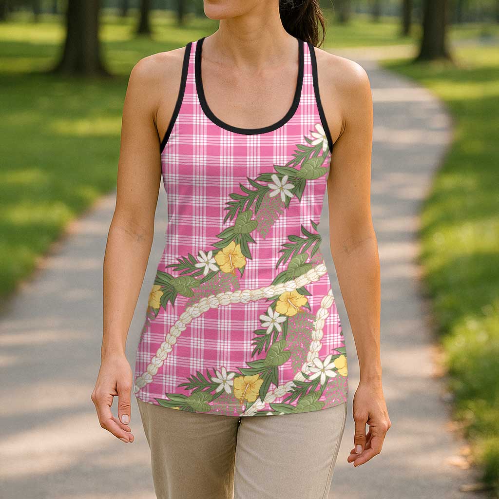 Aloha Puakenikeni Anthurium Pikake Lei Hollow Tank Top Tropical Pink Hawaiian Palaka Pattern