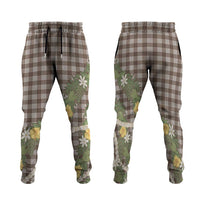 Aloha Puakenikeni Anthurium Pikake Lei Jogger Pants Chocolate Hawaiian Palaka Pattern