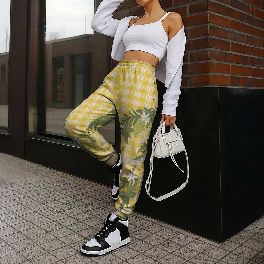 Aloha Puakenikeni Anthurium Pikake Lei Jogger Pants Gold Hawaiian Palaka Pattern