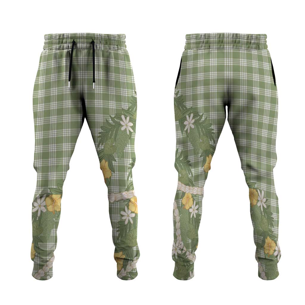 Aloha Puakenikeni Anthurium Pikake Lei Jogger Pants Green Hawaiian Palaka Pattern