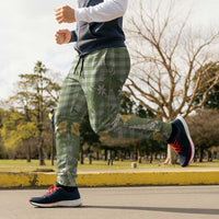 Aloha Puakenikeni Anthurium Pikake Lei Jogger Pants Green Hawaiian Palaka Pattern