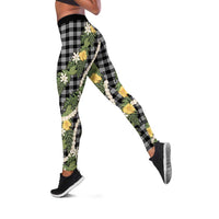 Aloha Puakenikeni Anthurium Pikake Lei Leggings Black Hawaiian Palaka Pattern