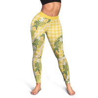 Aloha Puakenikeni Anthurium Pikake Lei Leggings Gold Hawaiian Palaka Pattern