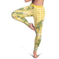 Aloha Puakenikeni Anthurium Pikake Lei Leggings Gold Hawaiian Palaka Pattern