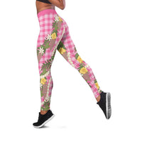 Aloha Puakenikeni Anthurium Pikake Lei Leggings Tropical Pink Hawaiian Palaka Pattern