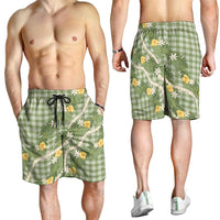 Aloha Puakenikeni Anthurium Pikake Lei Shorts for Men Green Hawaiian Palaka Pattern