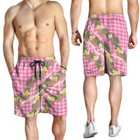 Aloha Puakenikeni Anthurium Pikake Lei Shorts for Men Tropical Pink Hawaiian Palaka Pattern