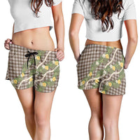 Aloha Puakenikeni Anthurium Pikake Lei Shorts for Women Chocolate Hawaiian Palaka Pattern
