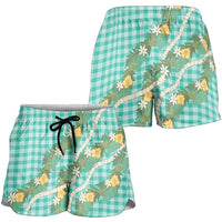 Aloha Puakenikeni Anthurium Pikake Lei Shorts for Women Marine Hawaiian Palaka Pattern