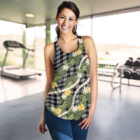 Aloha Puakenikeni Anthurium Pikake Lei Women Racerback Tank Black Hawaiian Palaka Pattern
