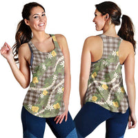 Aloha Puakenikeni Anthurium Pikake Lei Women Racerback Tank Chocolate Hawaiian Palaka Pattern