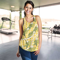 Aloha Puakenikeni Anthurium Pikake Lei Women Racerback Tank Gold Hawaiian Palaka Pattern