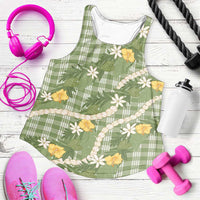 Aloha Puakenikeni Anthurium Pikake Lei Women Racerback Tank Green Hawaiian Palaka Pattern