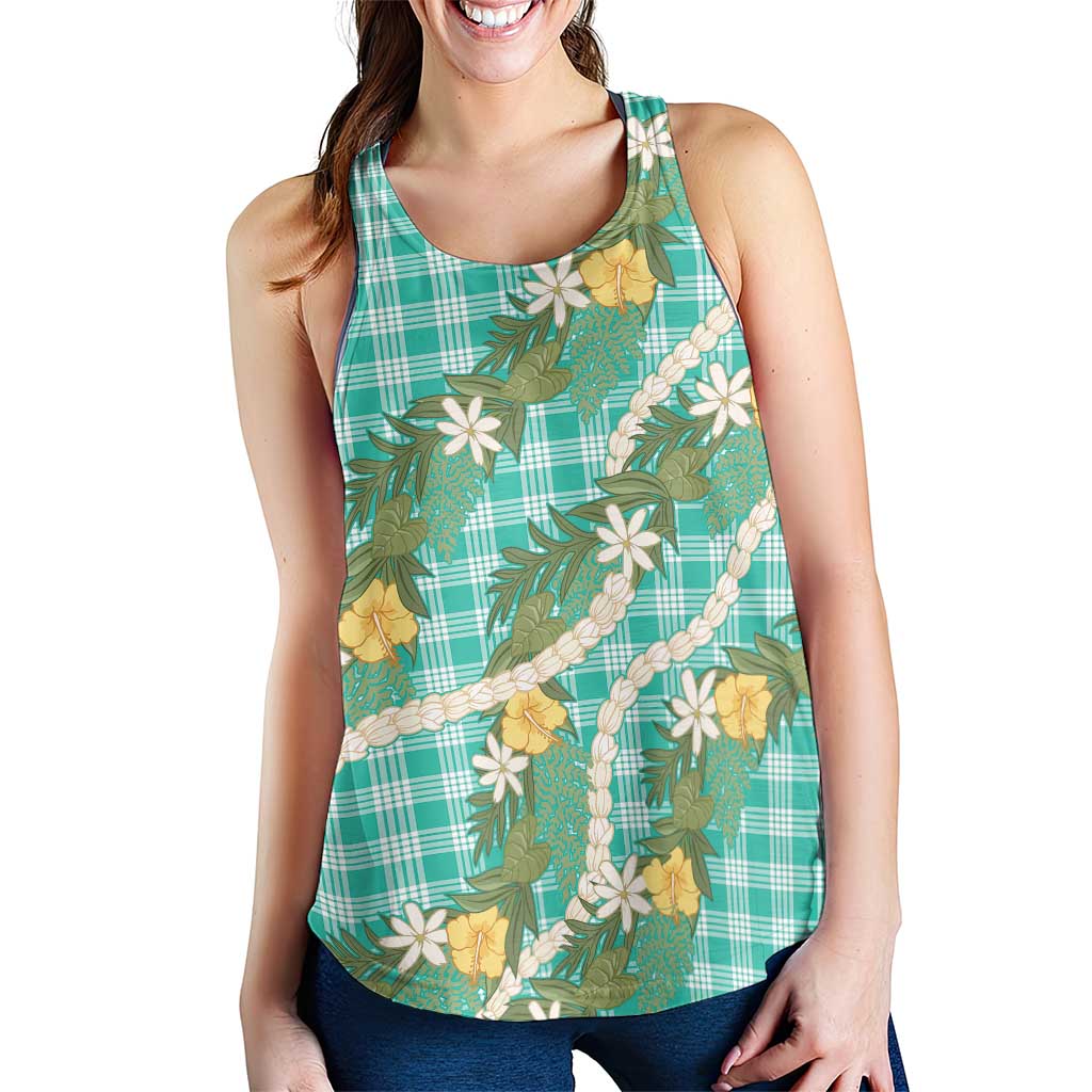 Aloha Puakenikeni Anthurium Pikake Lei Women Racerback Tank Marine Hawaiian Palaka Pattern
