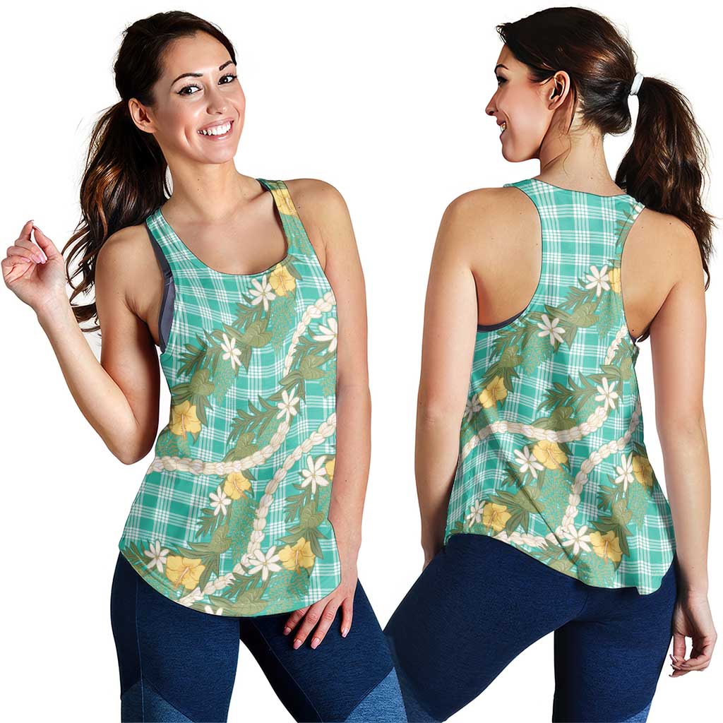 Aloha Puakenikeni Anthurium Pikake Lei Women Racerback Tank Marine Hawaiian Palaka Pattern