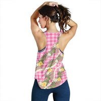 Aloha Puakenikeni Anthurium Pikake Lei Women Racerback Tank Tropical Pink Hawaiian Palaka Pattern