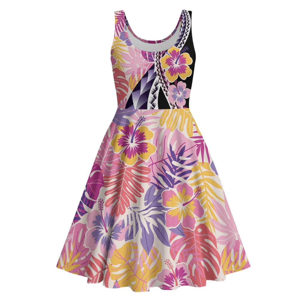 Aloha Vintage Hibiscus Lei Seamless Pattern Midi Dress - Polynesian Pride