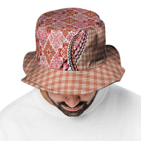 Aloha Vintage Palaka Floral Hawaiian Quilt Bucket Hat Ulaula Motif - Polynesian Pride