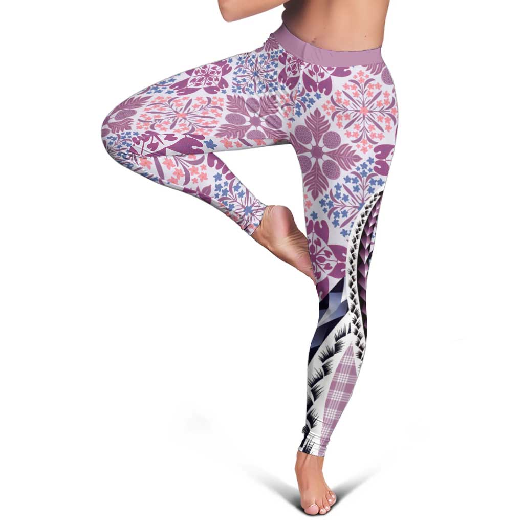 Aloha Vintage Palaka Floral Hawaiian Quilt Leggings Akala Motif - Polynesian Pride