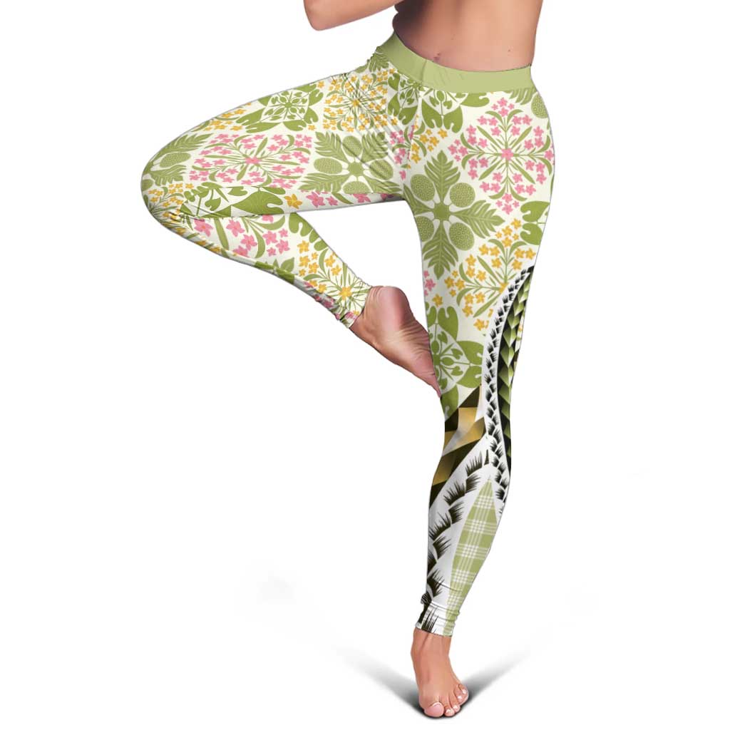 Aloha Vintage Palaka Floral Hawaiian Quilt Leggings Omaomao Motif - Polynesian Pride