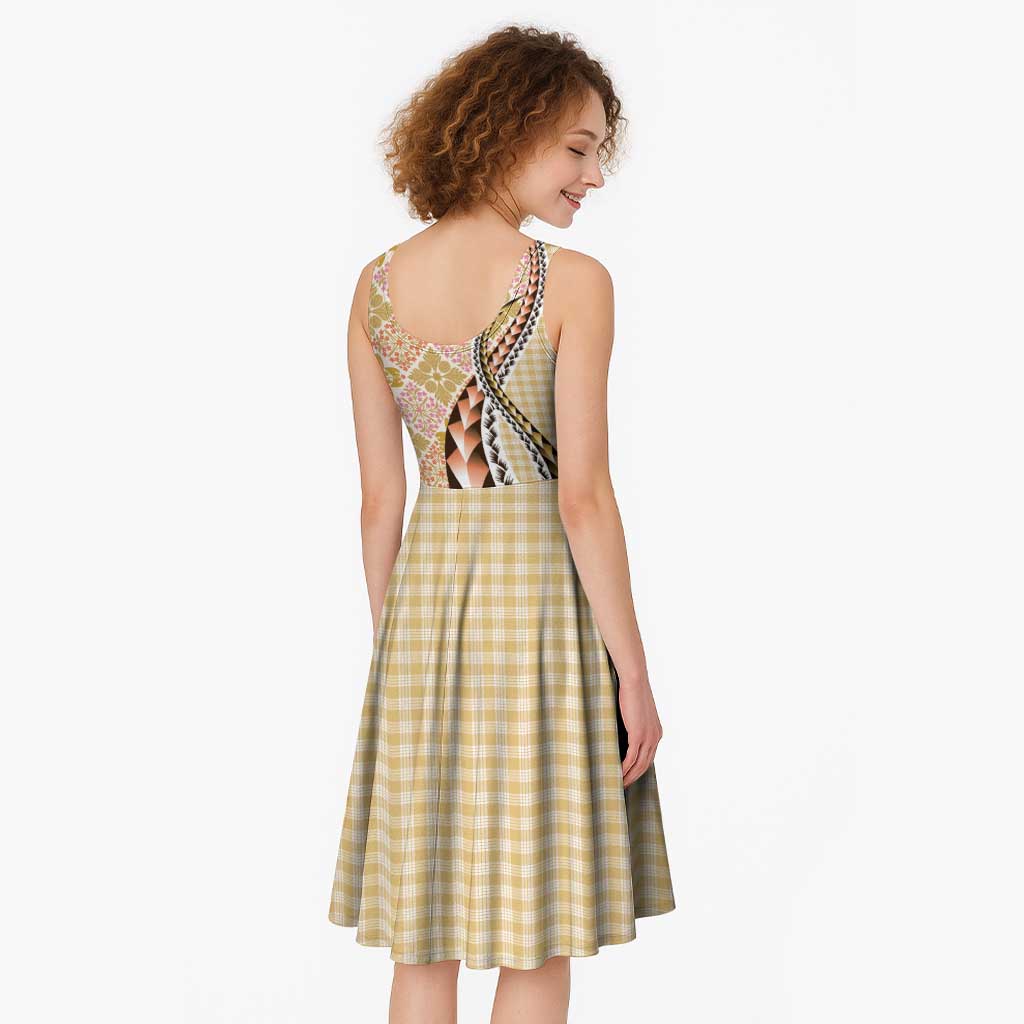 Aloha Vintage Palaka Floral Hawaiian Quilt Midi Dress Melemele Motif - Polynesian Pride