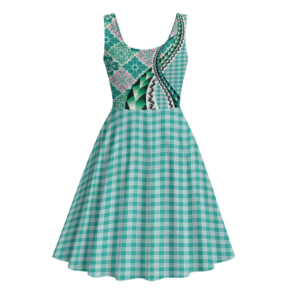 Aloha Vintage Palaka Floral Hawaiian Quilt Midi Dress Polu Motif - Polynesian Pride