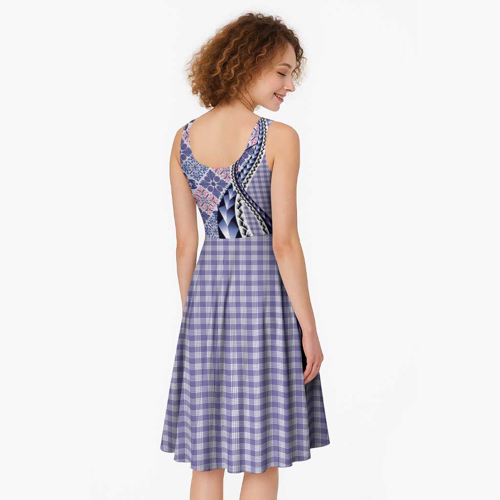 Aloha Vintage Palaka Floral Hawaiian Quilt Midi Dress Poni Motif - Polynesian Pride