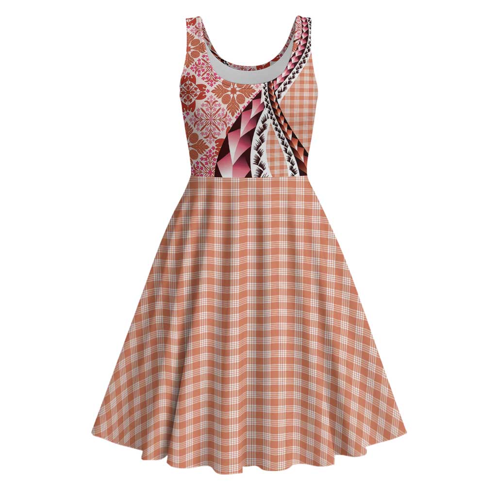 Aloha Vintage Palaka Floral Hawaiian Quilt Midi Dress Ulaula Motif - Polynesian Pride