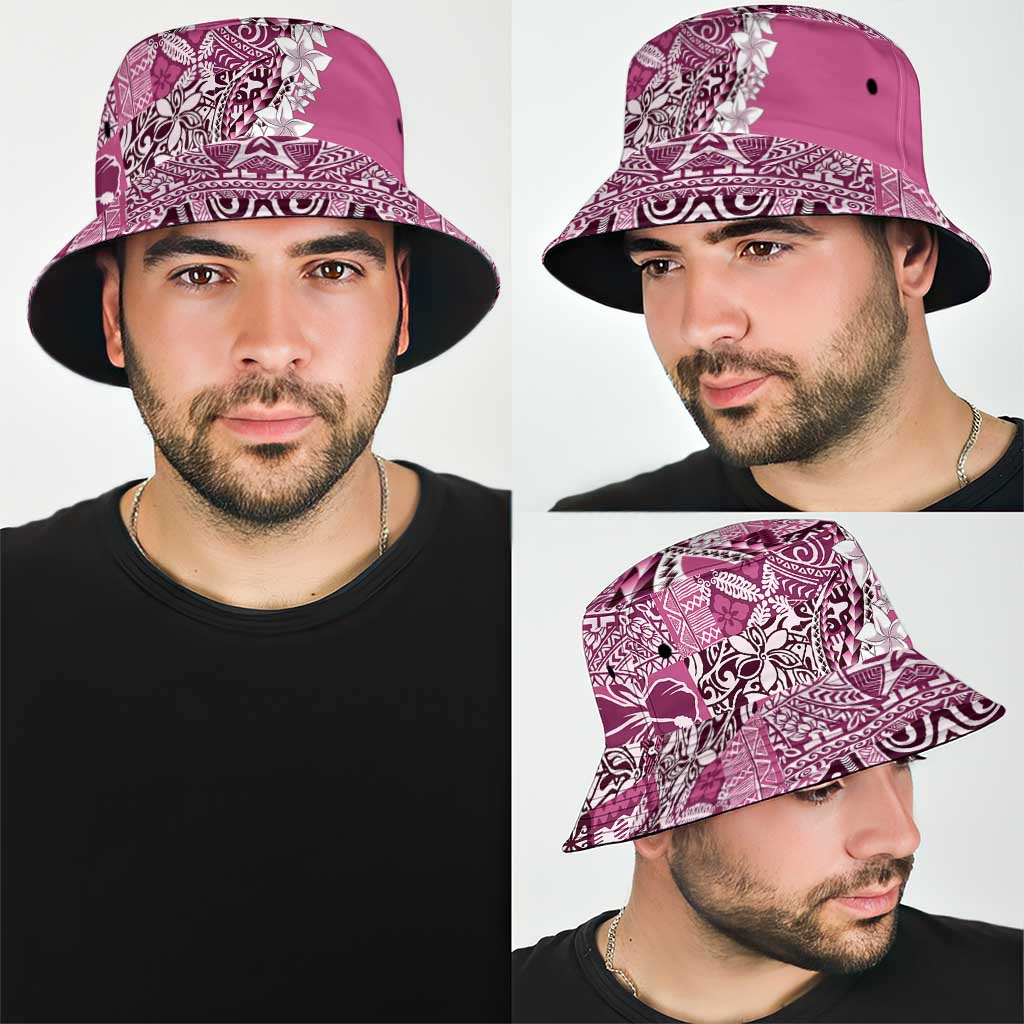 Aloha Vintage Plumeria Hawaiian Tapa Pattern Bucket Hat Pink Hawaiian Tapa Pattern - Polynesian Pride